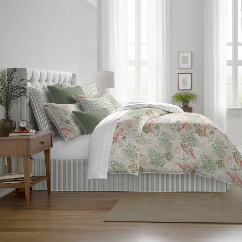 Under The Sea Coral Cotton Duvet Cover Set, Queen Duvet Cover + 7 Additional Pieces