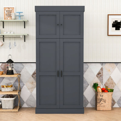 Kitchen Pantry Cabinet with Adjustable Shelves, 3 Drawers, Wine Racks and Door Shelves