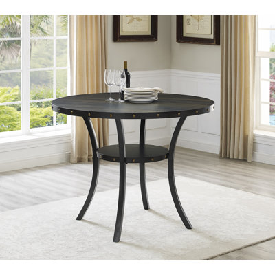 Dining Collection Espresso Wood Counter Height Nailhead Round Dining Table