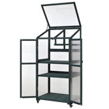 62" Wood Greenhouse Balcony Cold Frame, Portable With Wheels & Adjustable Shelves, Forest Green - For Indoor/outdoor Use