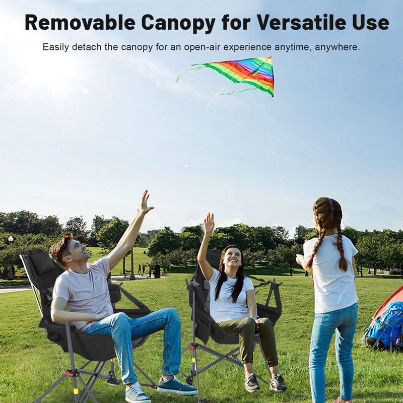 Portable Hammock Camping Chair with Adjustable Canopy, Folding Rocking Swing Chair, Outdoor Chair with Cup Holder (2 Pack)