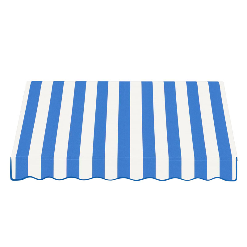 Auvent fixe en tissu acrylique rétro Awntech Dallas, H 18 po x l 88,5 po x P 24 po, Rayures bleu vif / blanc