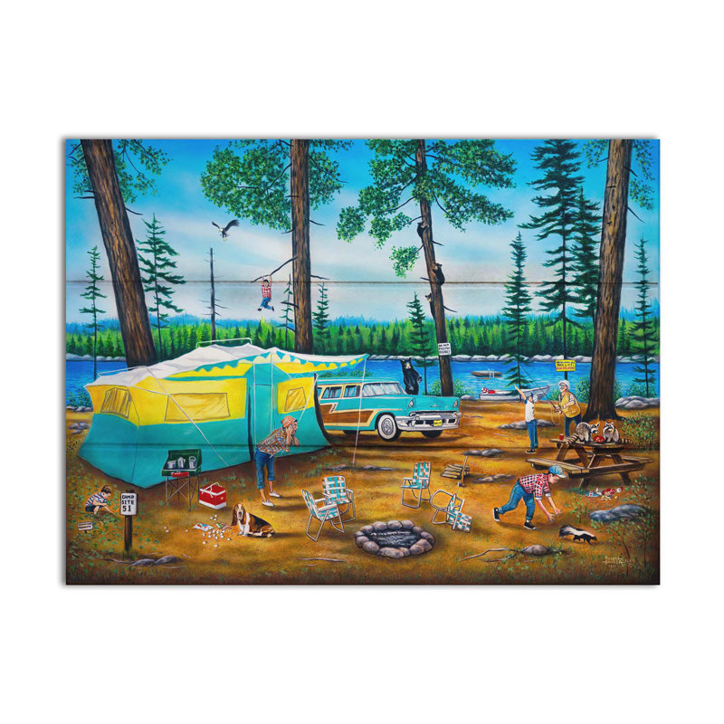 «Happy Campers» par Robert Andrea, Bois, Pas de tapis, H 24 po x l 32 po x P 2 po