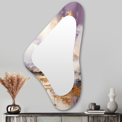 Grand miroir mural asymétrique moderne mauve et doré Lake And Mountain VII - Paysages abstraits