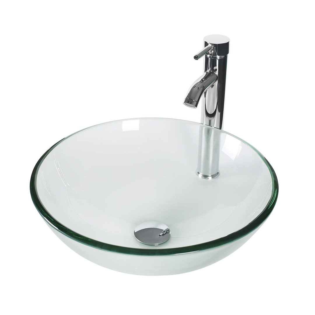 ECLIFE Manrique 16.5'' Clear Tempered Glass Circular Bathroom Sink with Faucet ECLIFE