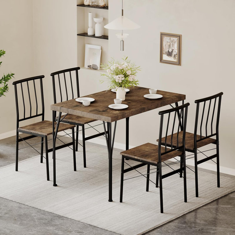 Dining Table Set For 4, Small Spaces Kitchen Table & Chairs With Wood Top & Metal Legs, Compact Dining Kitchen Table Set For Apartments, Sturdy & Space-Saving