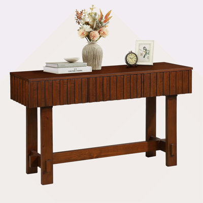 52 Inch Sofa Table With Storage Drawers, Mid Century Farmhouse Fluted Console Table With Solid Wood Legs. Entryway Table For Living Room TV, Hallway Entrance Foyer