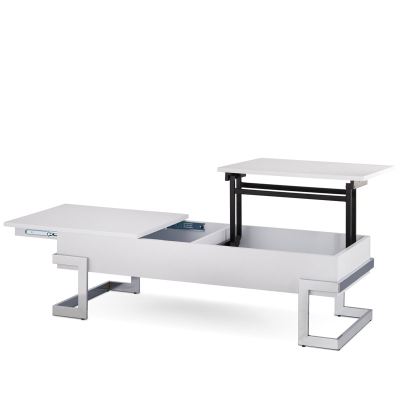 Table basse blanche ultrabrillante avec plateau relevable élégant