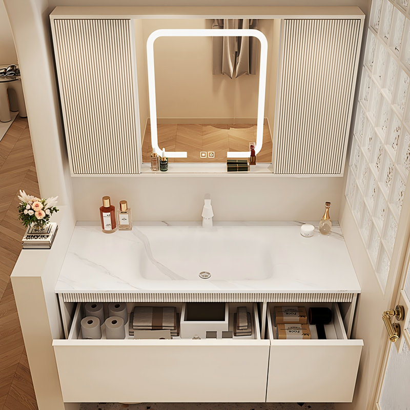 Meuble-lavabo mural 43,31 po crème avec miroir, 43"