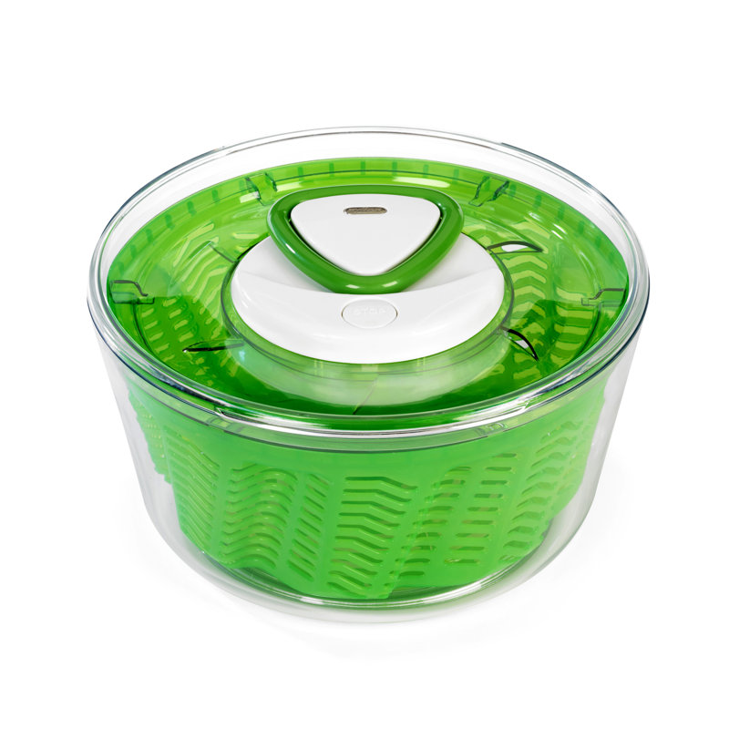 Large Green Plastic Salad Spinner with Ergonomic Handle