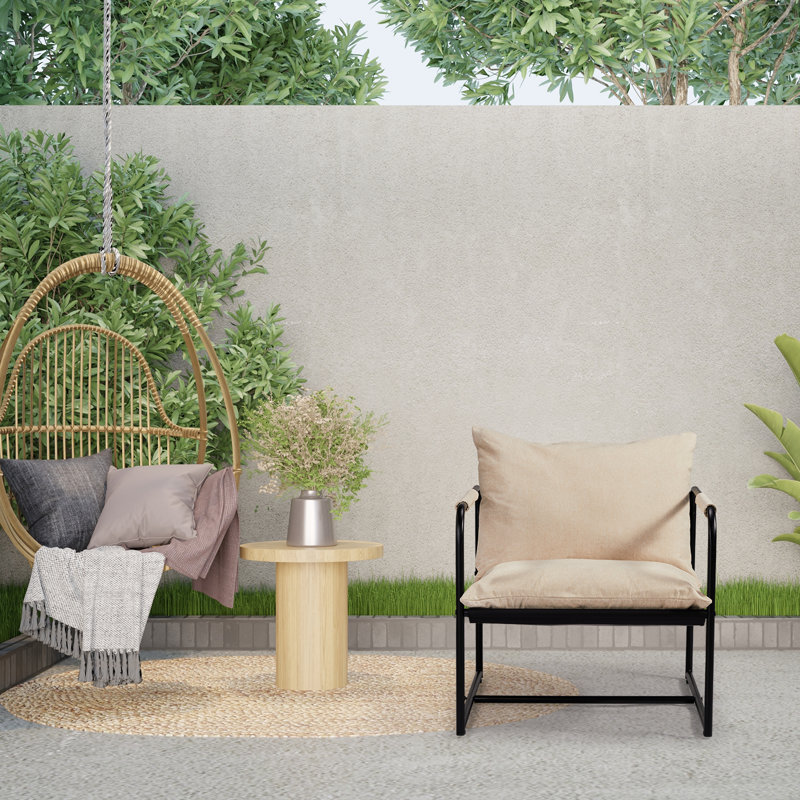 Chaise d'appoint d'extérieur rembourrée en métal Sling, Blanc / Blanc