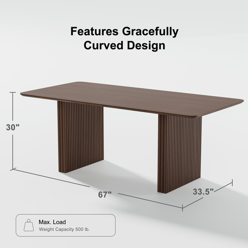 Maitilde Rectangular 30"H Wood Dining Table, 30"H x 67"L x 33.5"W, Walnut