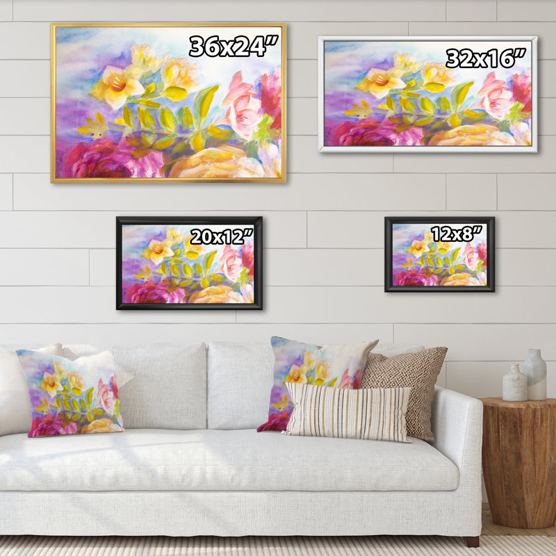 Pe pivoines et roses Bouquet - reproduction de cadre flottant sur toile, H 12 po x l 20 po x P 1 po, Cadre flottant blanc