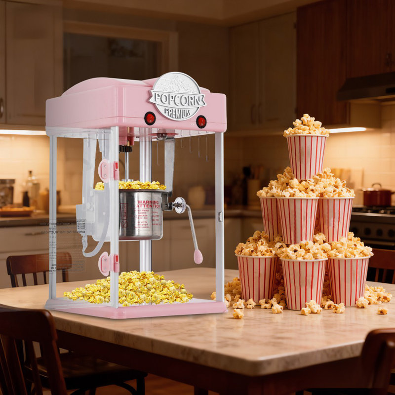 Machine à maïs soufflé de table - Bouilloire en acier inoxydable de 6 oz, plateau chauffant intégré, deux interrupteurs de commande, bouton-poussoir compact et silencieux pour la soirée cinéma à domicile, fêtes d'anniversaire - rose