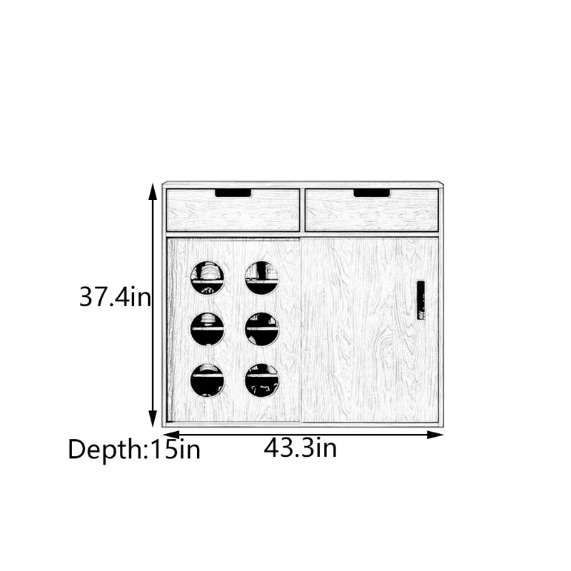 Armoire console à porte coulissante, H 37,4 po x l 43,3 po x P 15 po, Marron foncé