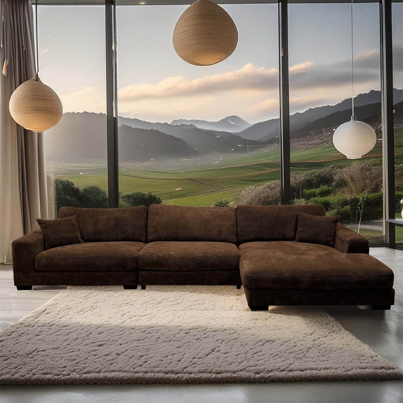 Canapé modulaire en velours charmant 3 pièces faisant face à la droite pour une vie confortable, Brun