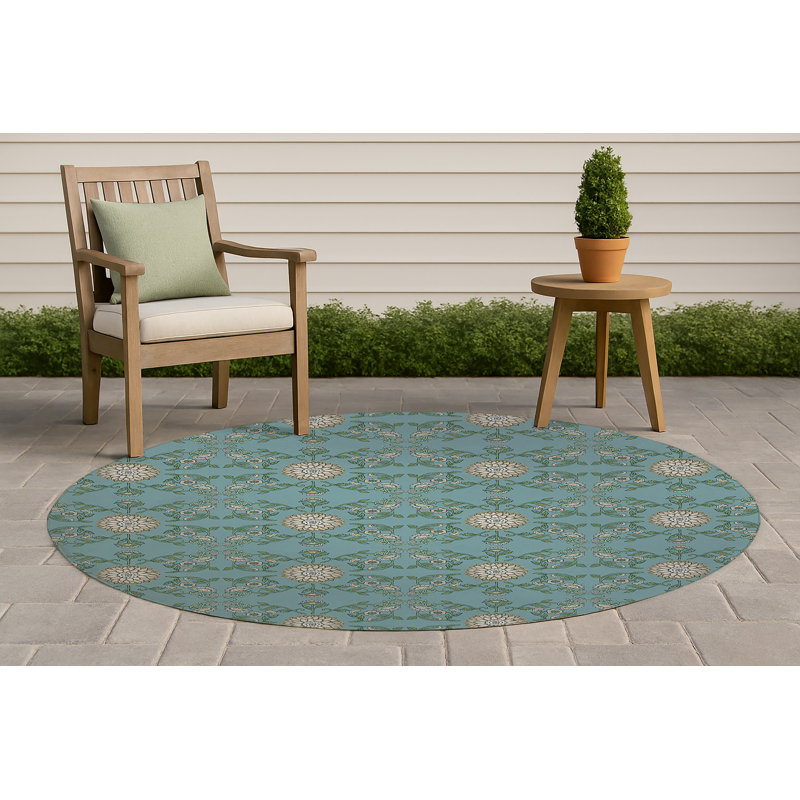 Tapis d'extérieur Aria, Bleu, Rond 5 pi