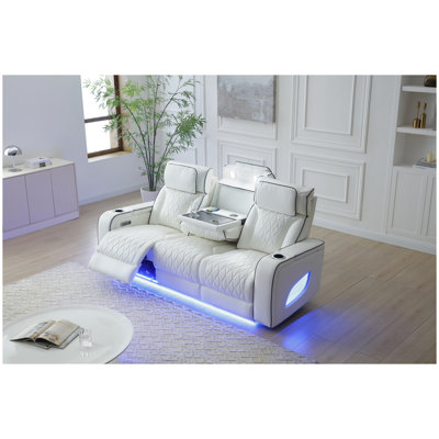 Canapé inclinable Lumin Power avec appuis-tête réglables, porte-gobelets et éclairage à DEL - similicuir blanc