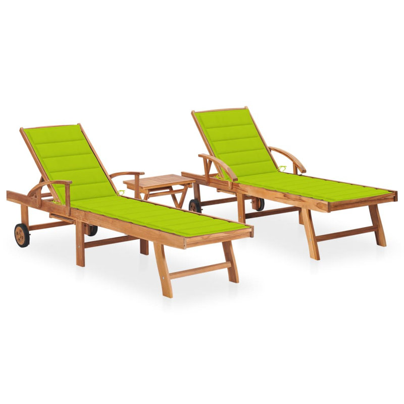 Doucet 78" Long Teak Single Chaise with Cushions, 2, Blue