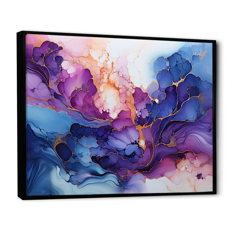 «Rose et bleu Alco», impression sur toile, Cadre flottant noir, H 30 po x l 40 po x P 1,5 po