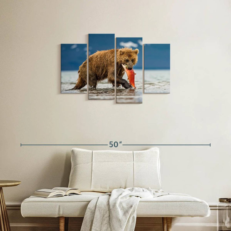 Brampt Grizzly Bear Eating Salmon, 22" H x 36" W