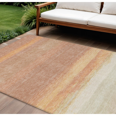 Tapis intérieur lavable rayé 10 pi x 14 pi saumon
