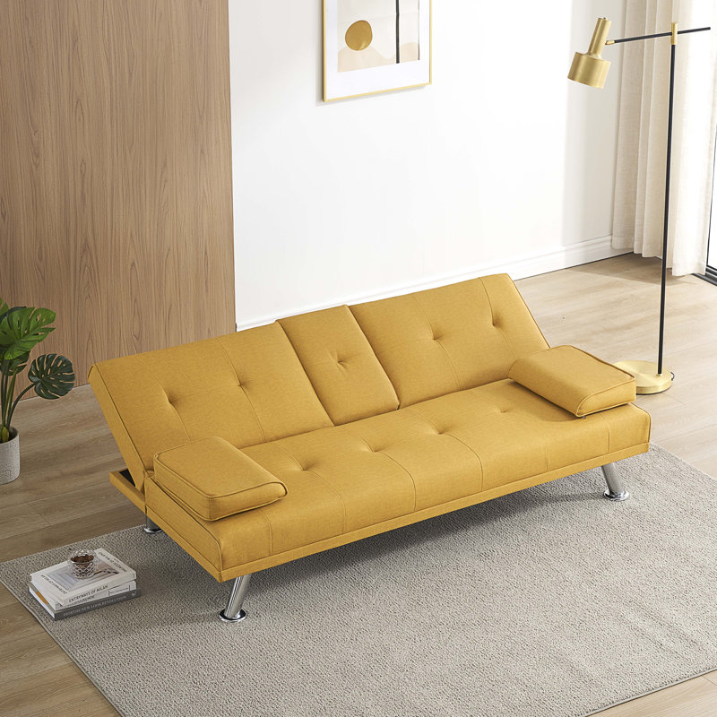 67 " Leather Sofa Bed, Yellow Leather