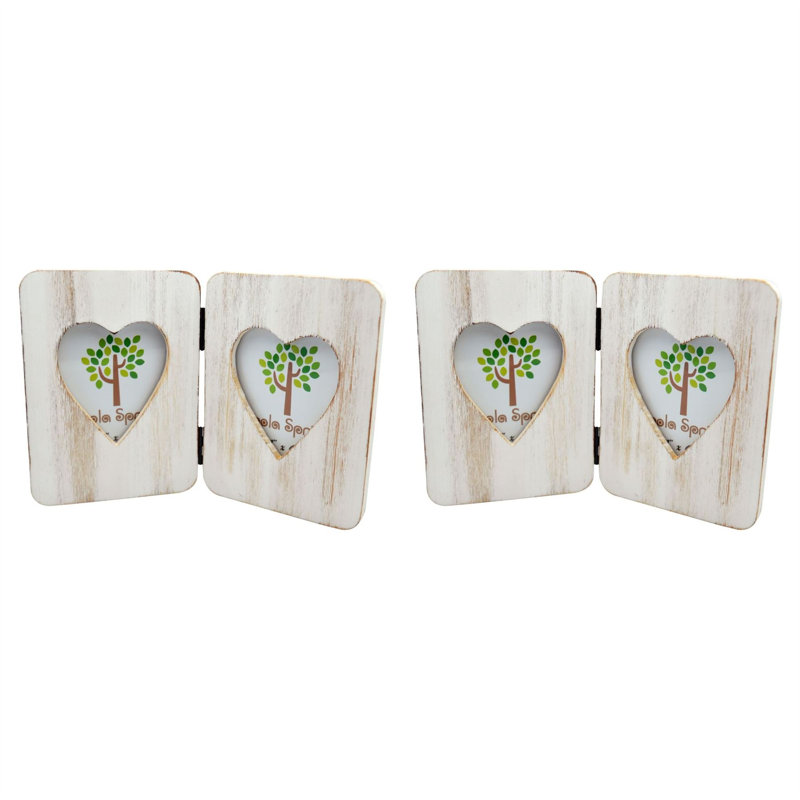 Nicola Spring - Rustic Hearts Folding 2 Photo Frames - 4 x 6" - White