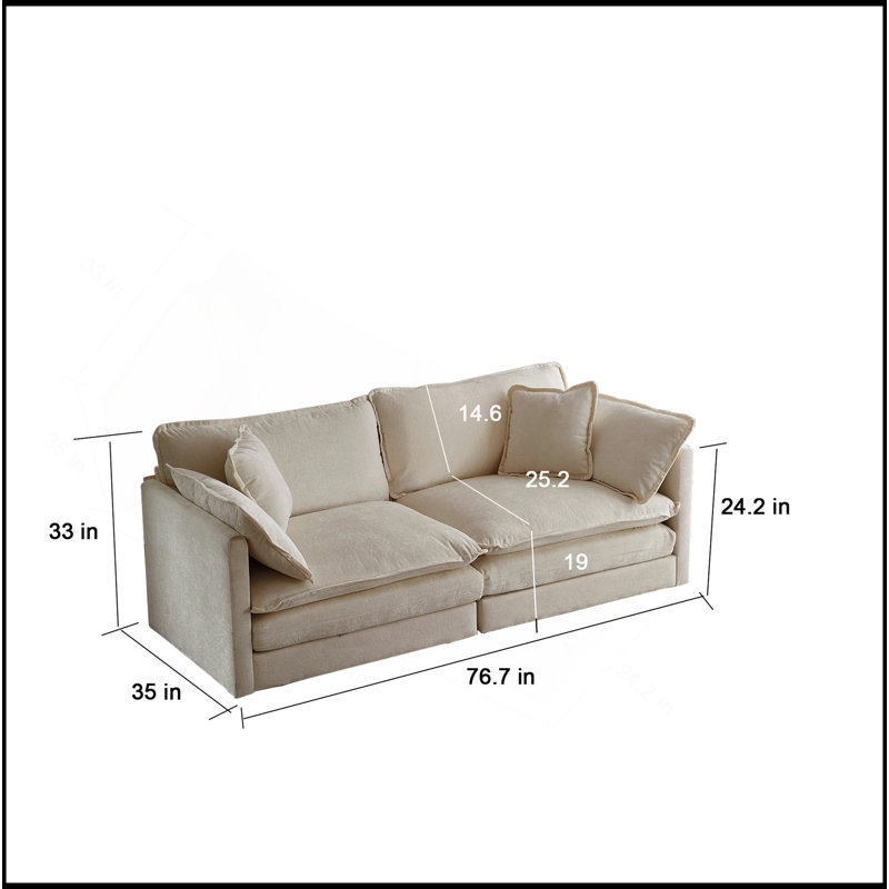 Canapé modulaire rembourré 4 pièces, canapé 1 place 2 pièces et 2 repose-pieds, causeuse 2 places avec repose-pieds, chenille beige