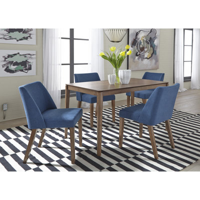 Paulina 4 Person Rectangular Table Set w/ Blue Upholstered Chairs