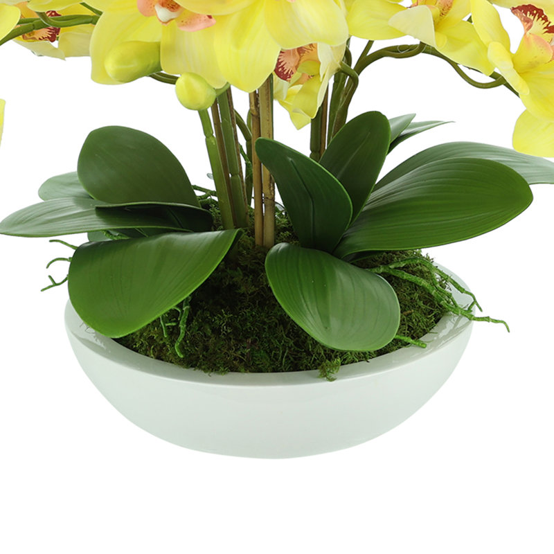 Arrangement de fleurs d'orchidée en polysilk Cairo en pot, Jaune