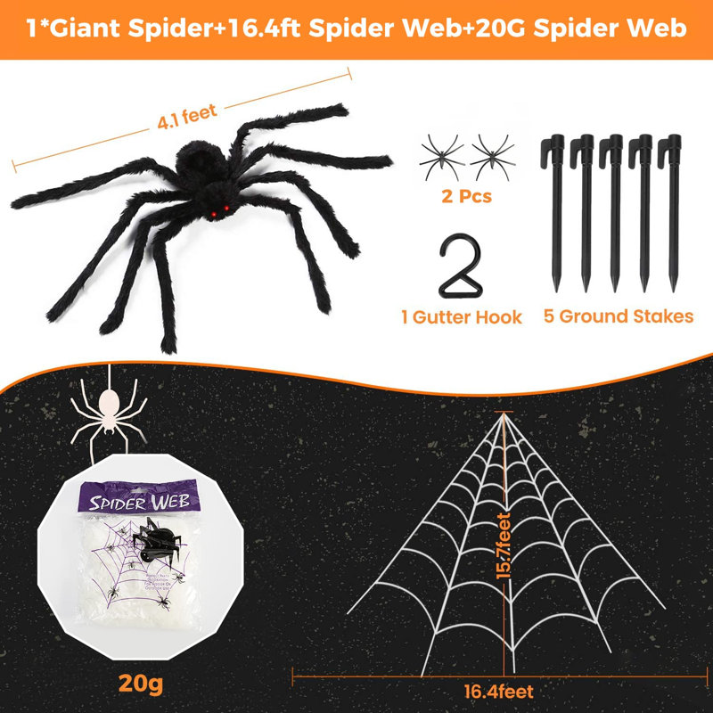 Polyester Hanging Halloween Decoration, Black Furry Spider