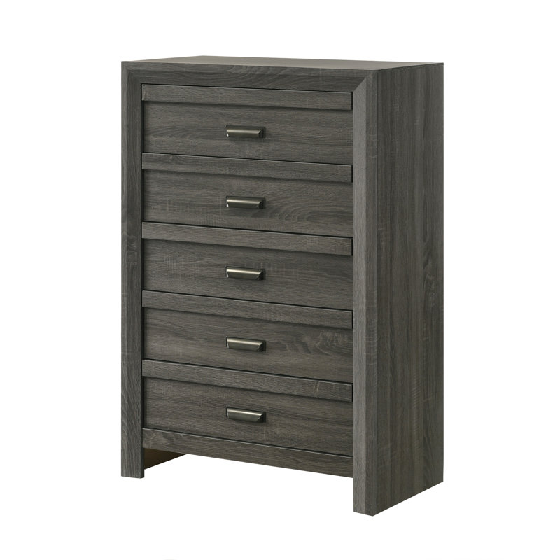 Meuble de chambre à coucher 1 tiroir rustique contemporain à cinq tiroirs de rangement à finition grise rustique
