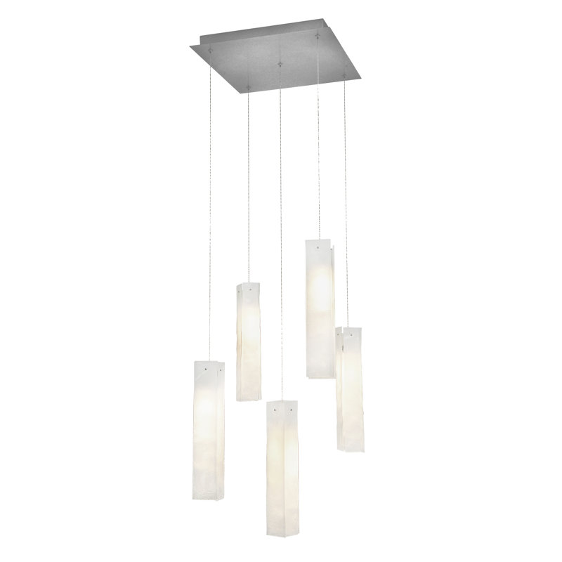 Luminaire suspendu rectangulaire en grappe 5 lumières, blanc