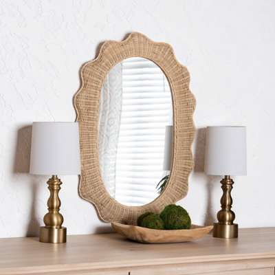 Miroir mural en rotin naturel Avivan - Cadre ovale en osier tissé à la main pour décoration murale bord de mer Boho dans le vestibule, la chambre à coucher ou le salon