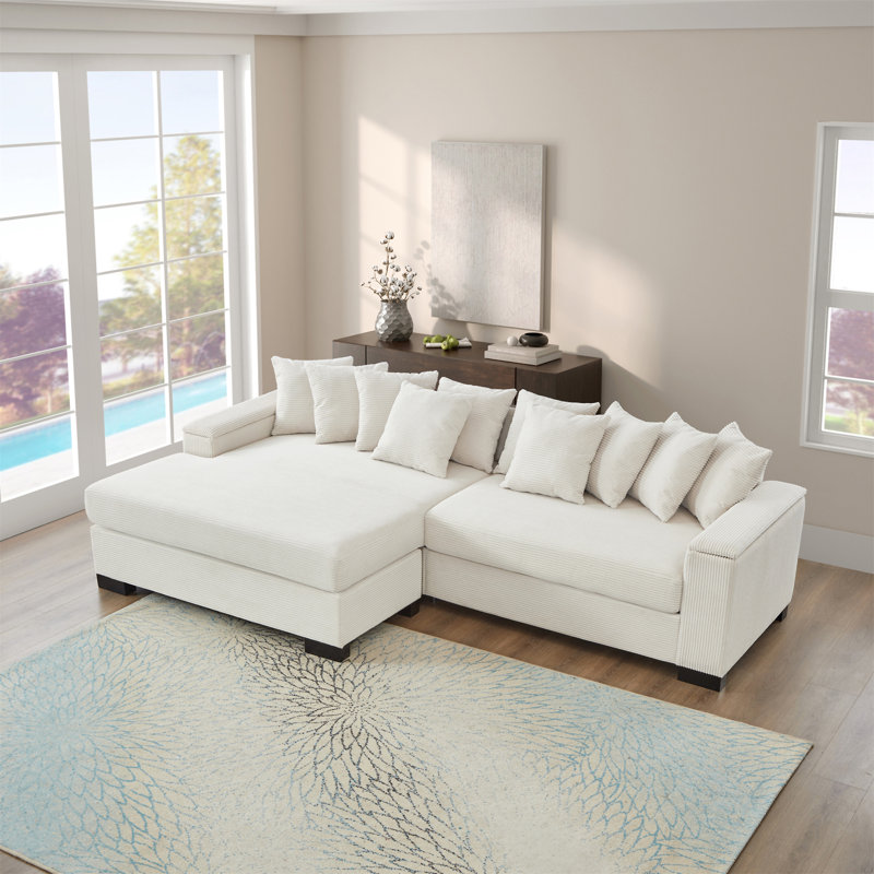 Canapé modulaire de luxe 111 po, Velours côtelé beige
