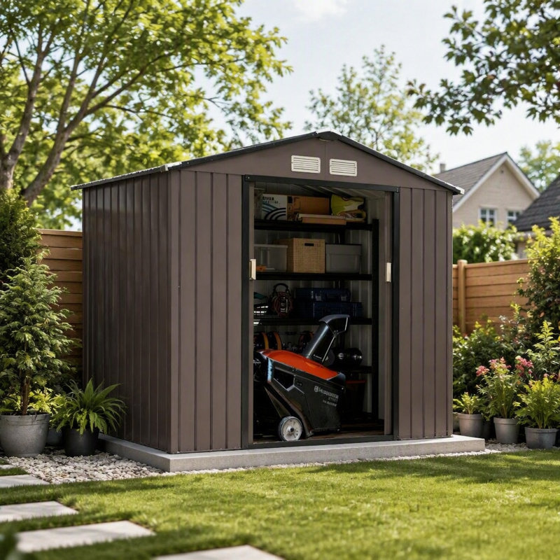 Remise de rangement durable en brun avec intérieur spacieux et conception résistante aux intempéries pour la cour et le patio