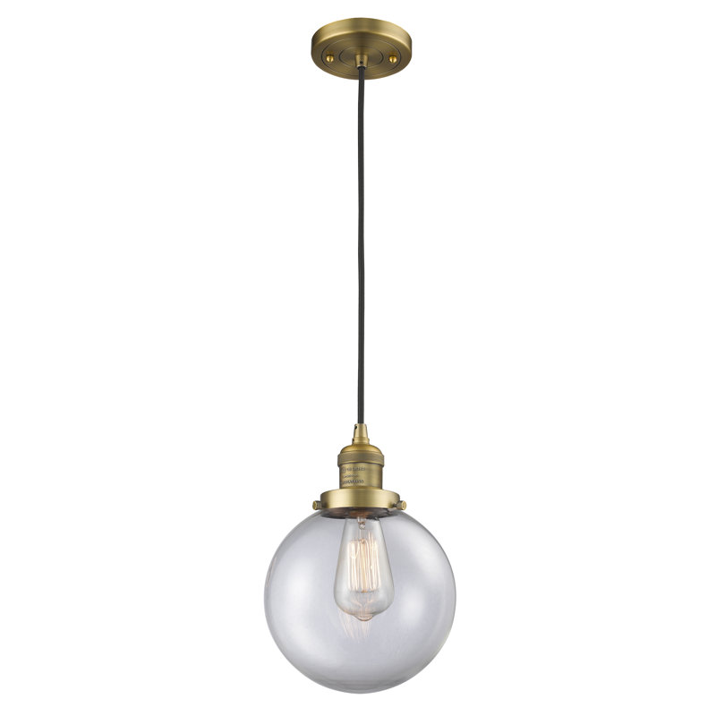 Luminaire suspendu sphère 1 lumière Clementina, Transparent, Ampoule non incluse, Laiton brossé
