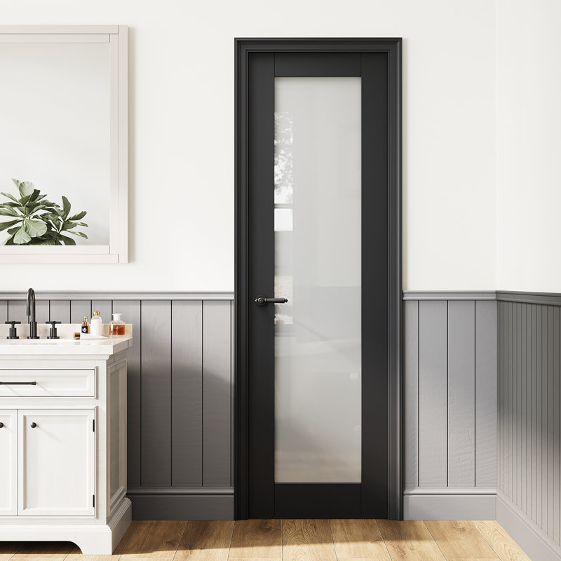 Porte coulissante noire en verre givré 1-Lite, 24 po x 80 po