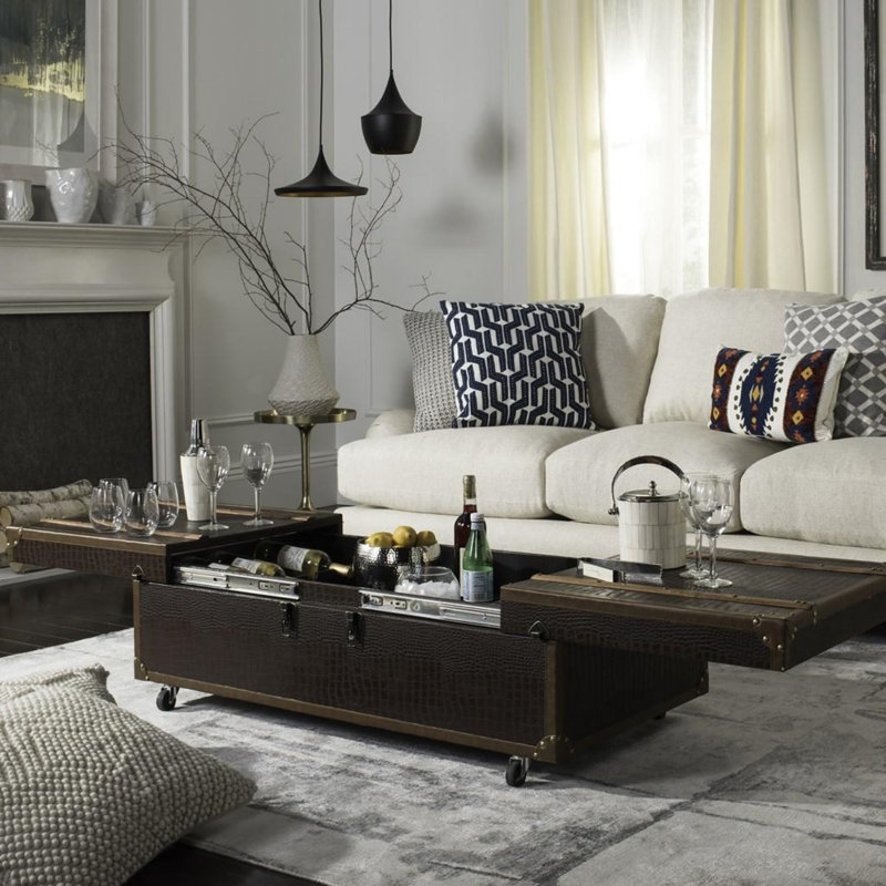 Rocker Extendable Wheel Coffee Table with Storage, Brown