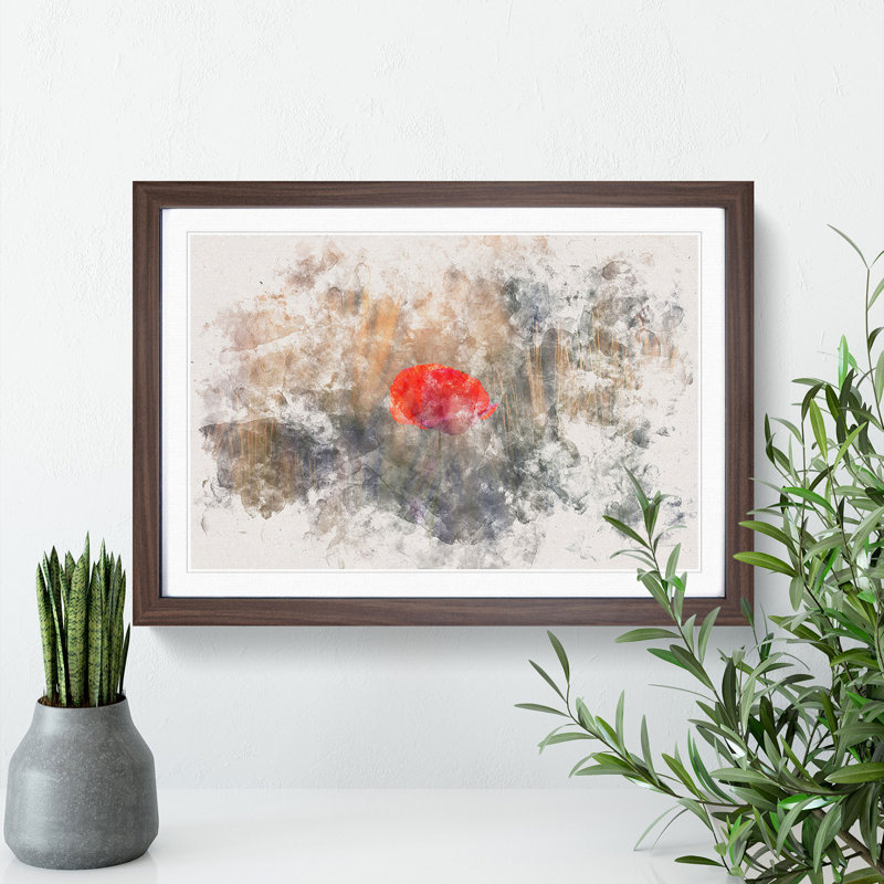 Red Poppy Flower - Picture Frame Painting Print, Walnut Framed, 33cm H x 45cm W x 2cm D