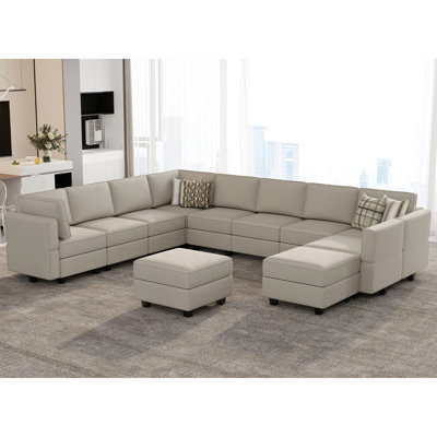 Wylodene 143" Wide U Shaped Velvet Modular Sectional 12-Pieces Storage Sofa Set with Ottoman