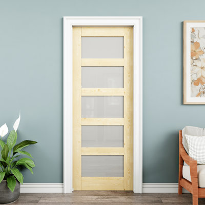 Porte intérieure en bois de pin et verre givré 30 po x 80 po 5-Lite