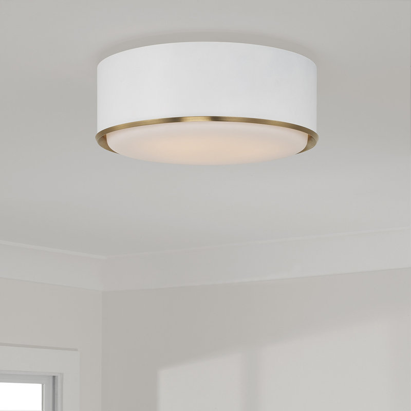 15" W x 6" H 3-Light Semi Flush Mount with Matte Brass Details and Frosted White Diffuser, Matte Brass/White