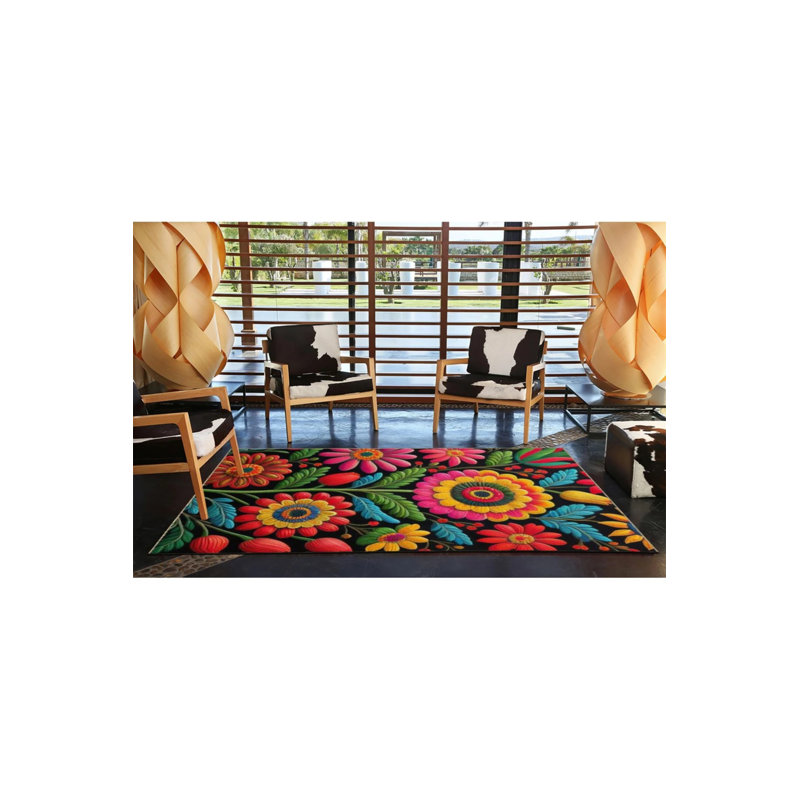 Tapis décoratif moderne à motif floral, Rectangle 5 pi 2 po x 7 pi 7 po