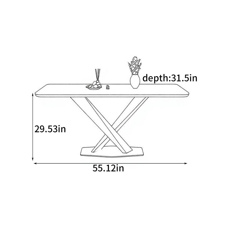 Table de salle à manger rectangulaire de style italien, H 29,53 po x L 55,12 po x l 31,5 po