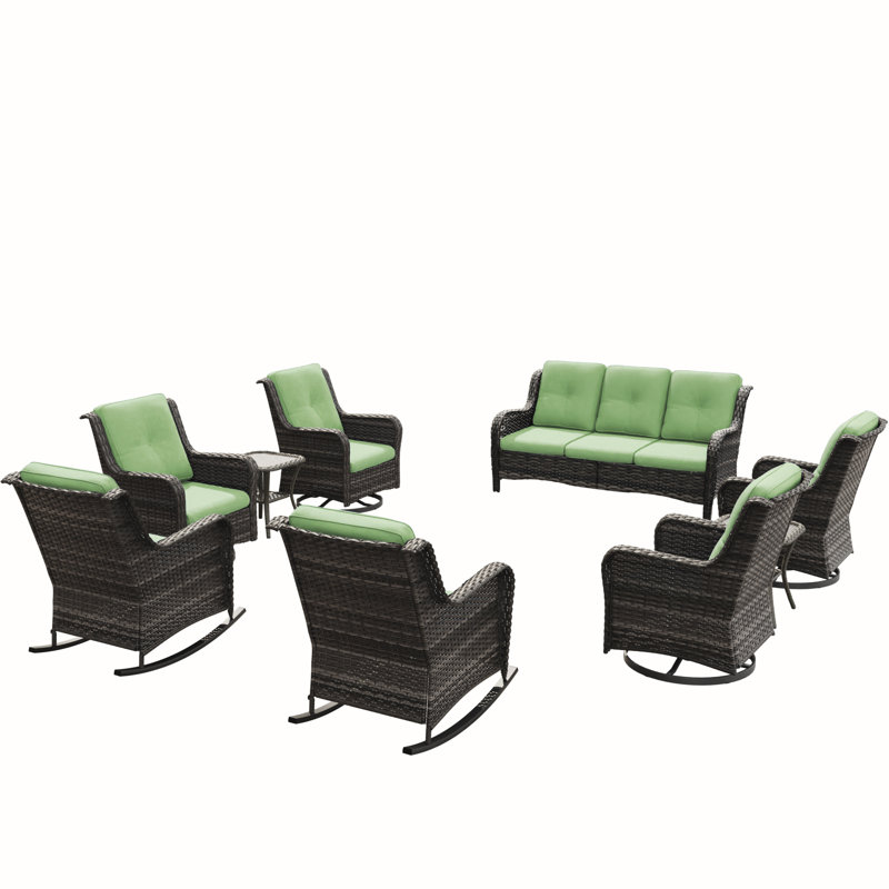 Ensemble de conversation d'extérieur 9 personnes avec coussins Minaxni, Vert