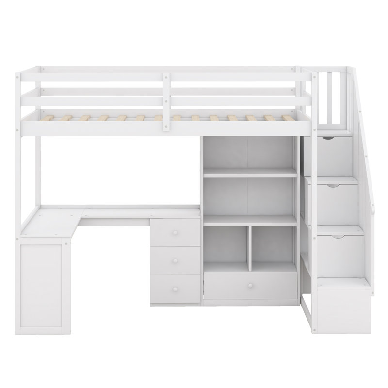 Philippa Kids Twin Loft Bed with Drawers, White