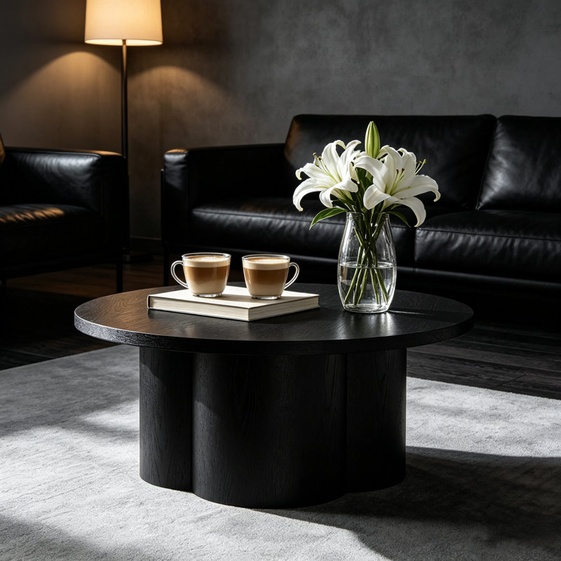 Table basse ronde noire moderne d'appoint pour la maison et le bureau