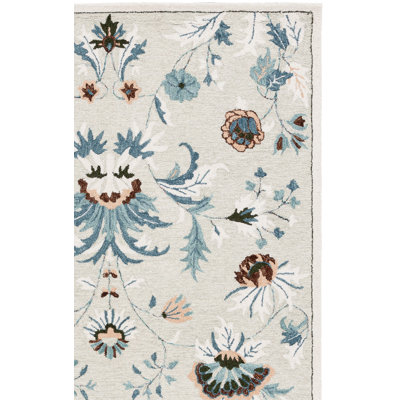 Oech Hand Tufted Wool/Cotton Performance Floral Rug in Sage/Blue